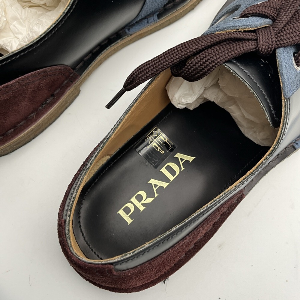 Prada Men's Size 8 Leather Suede Colorblock Lace Up Oxford Shoes Italy - Picture 5 of 7